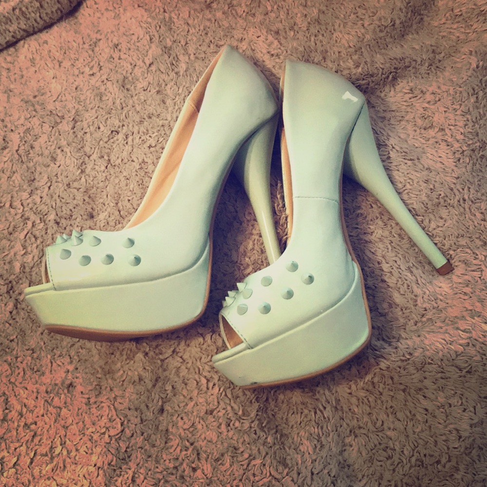 Teal spiked heels